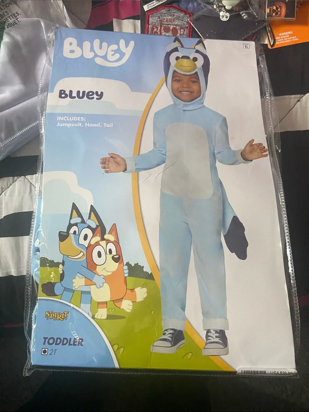 Toddler BlueyCostume - Blue Character Jumpsuit with Hood and Tail